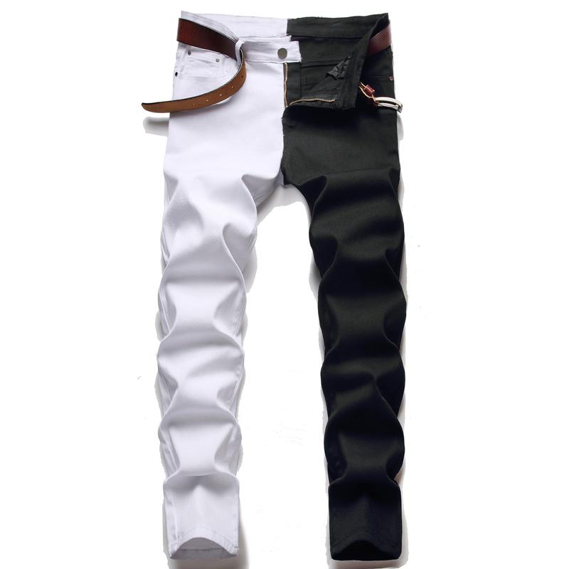 White Red and Black Stitching Men Jeans Slim Street Hip Hop