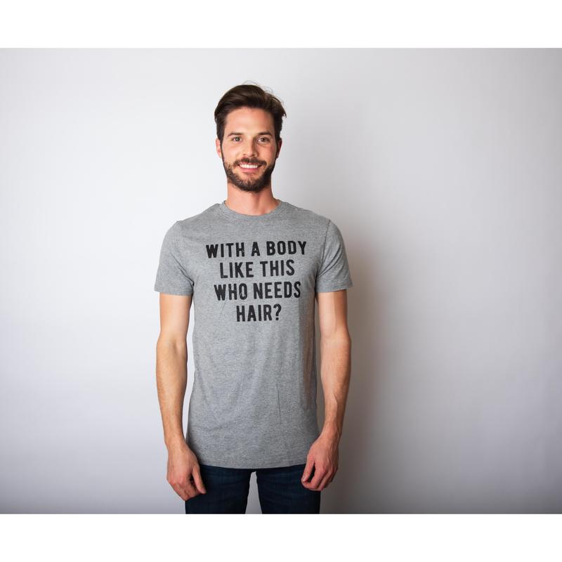 Mens With A Body Like This Who Needs Hair Tshirt Funny Balding Dad Bod Tee Mens Funny T Shirts Cool Slimming Tees with Plus Sizes Dad Joke T Shirt for Men Funny Fitness T Shirt Novelty Tees for Men Dark Grey