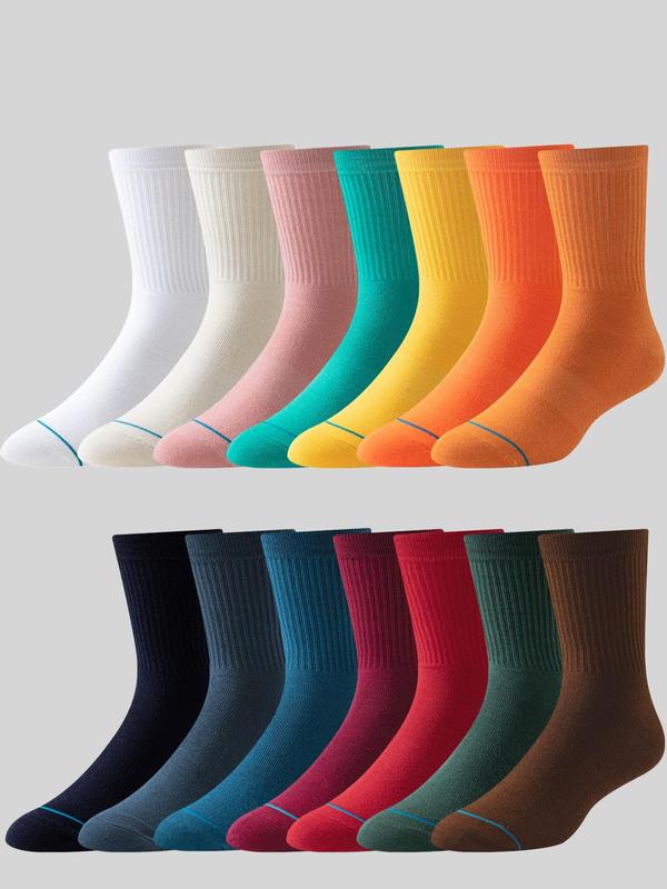 Men's Solid Color Crew Socks, Casual Comfy Breathable Mid-calf Socks for Daily Wear, Men's Socks for Fall & Winter