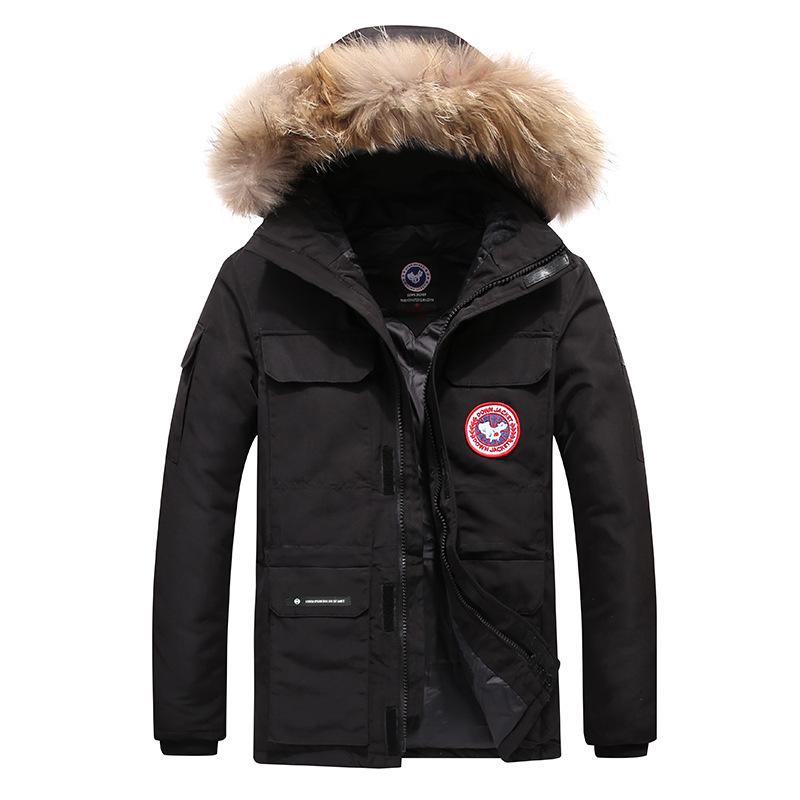 Fashion Casual Large Fur Collar Hood Workwear down Cotton-Padded Jacket Sports Outdoor Cotton Coat Men's Thickened Jacket Cotton-Padded Jacket Trendy All-Matching