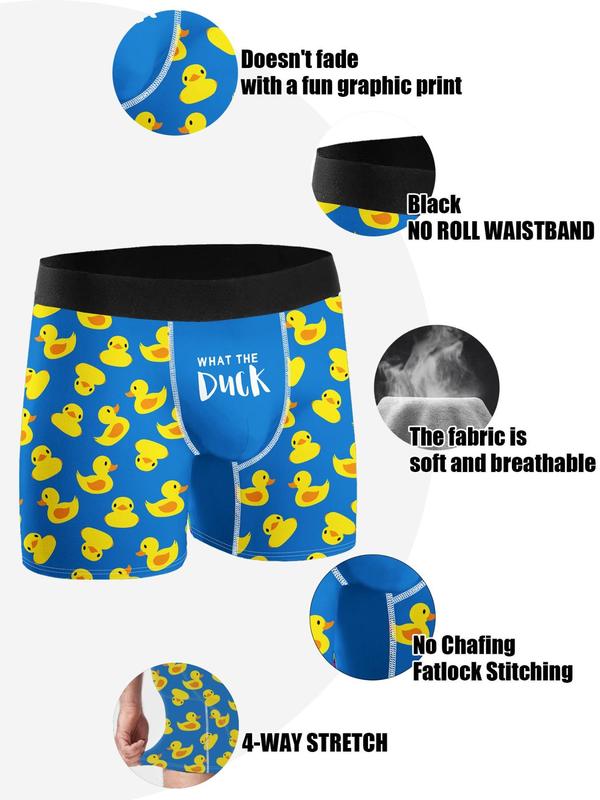 Men's Cartoon Duck & Letter Print Elastic Waist Boxer Brief, Slim Casual Soft Comfy Breathable Underwear for Daily Wear, Mens Underwear for All Seasons