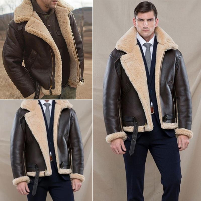 2022 Winter Bomber Leather Jacket Men Sheep Shearling Lambskin Warm Jackets Parka Pilot Men's Natural Sheepskin Fur Coat New