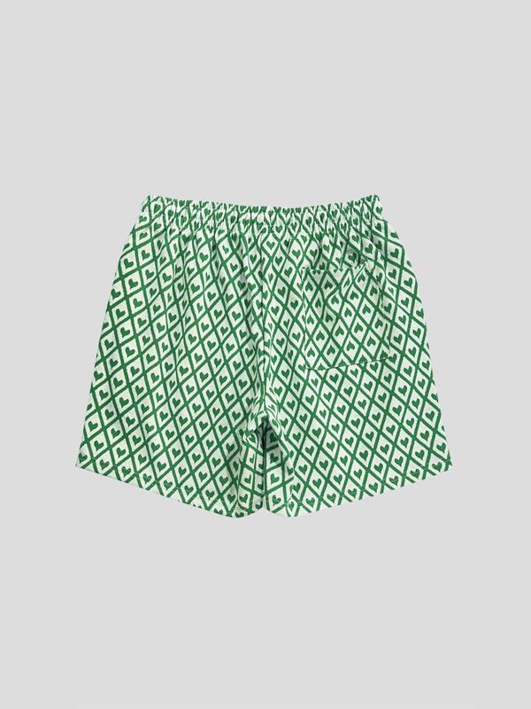 Men's Heart & Argyle Print Drawstring Waist Shorts, Regular Fit Casual Elastic Waist Pocket Shorts for Summer, Men's Bottoms for Daily Wear