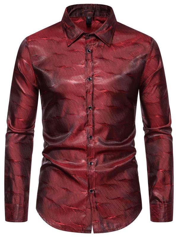 Men's Regular Fit All Over Print Button Front Graphic Shirt, Casual Long Sleeve Collar Shirt for Summer, Business Work Shirt for Men