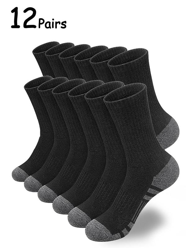 Men's 12 Pairs Colorblock Crew Socks, Casual Moisture Wicking Socks, Socks for Men, Back To School Clothes, Soft Comfy Breathabl