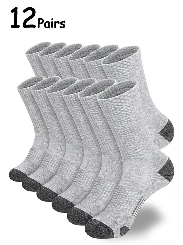 Men's 12 Pairs Colorblock Crew Socks, Casual Moisture Wicking Socks, Socks for Men, Back To School Clothes, Soft Comfy Breathabl