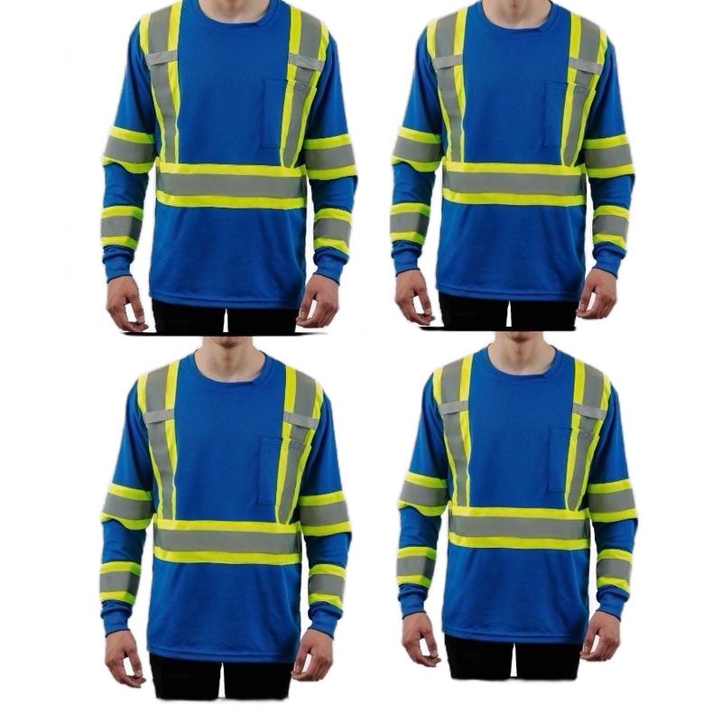 4 PACK long sleeve polyester shirts with double tone high visibility reflectors 4 PACK FOR 40.99$