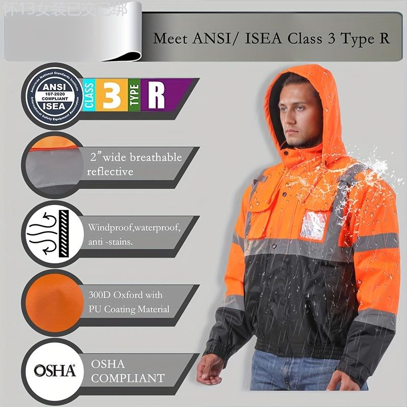 High-Visibility Reflective Safety Jackets - ANSI ISEA Certified for Unisex Use - All-Weather Protection, Ensuring Your Safety Day and Night - Perfect for Men and Women! Menswear Clothing Pocket Polyester Uniforms Workwear Gamis Casual Gamis Casual Hoodie