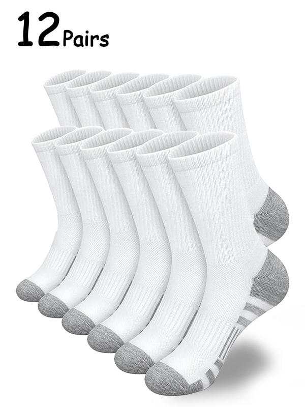 Men's 12 Pairs Colorblock Crew Socks, Casual Moisture Wicking Socks, Socks for Men, Back To School Clothes, Soft Comfy Breathabl