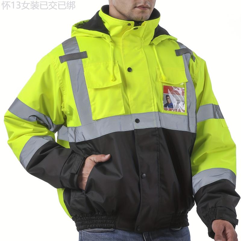 High-Visibility Reflective Safety Jackets - ANSI ISEA Certified for Unisex Use - All-Weather Protection, Ensuring Your Safety Day and Night - Perfect for Men and Women! Menswear Clothing Pocket Polyester Uniforms Workwear Gamis Casual Gamis Casual Hoodie