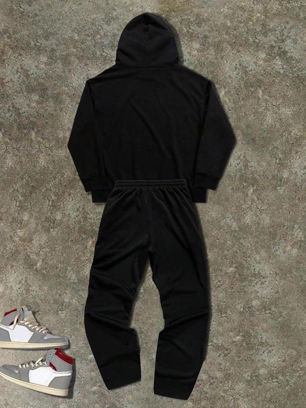  Two-Piece Set Spider & Letter Print Hoodie & Drawstring Waist Sweatpants Set, Casual Long Sleeve Hooded Sweatshirt & Pants, Men's Fall & Winter Clothes