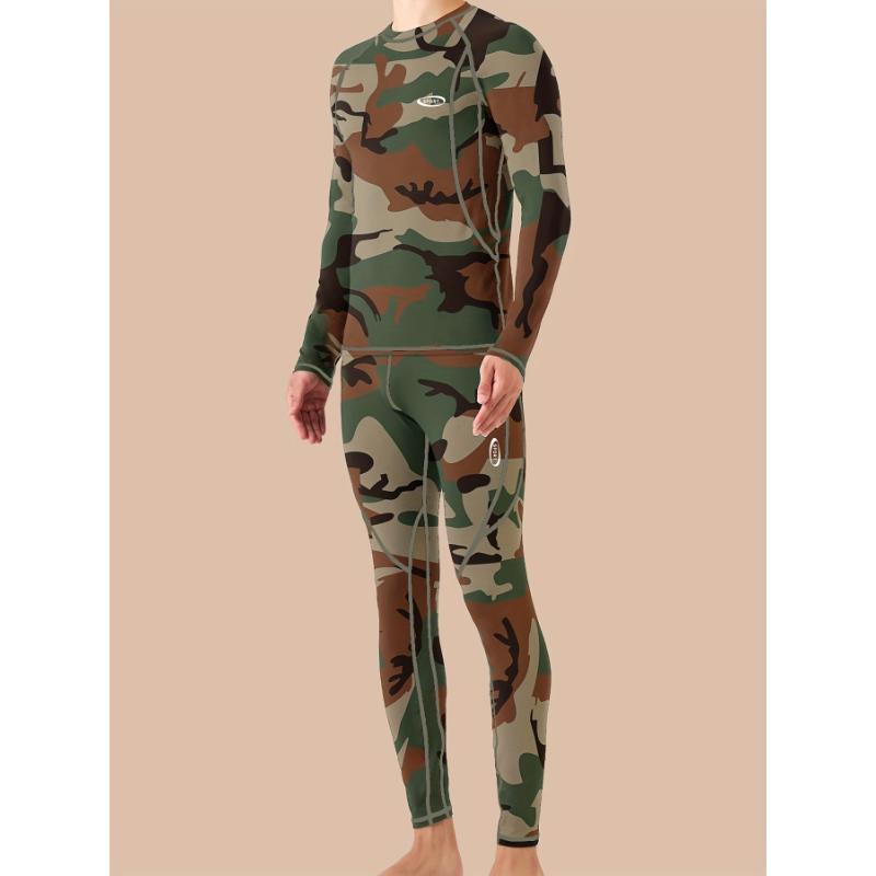 Thickened Camouflage Print Thermal Underwear For Men, Long Johns Set With Fleece, Winter Hunting Outdoor Running Cycling Ski Equipment Sports Yoga Fitness Base Layer Sport Top & Bottom