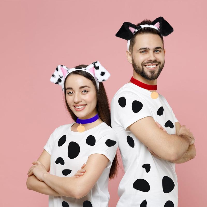 101 Days Dalmatian Costume Include Puppy Ears Headband Tail for Halloween Party Dress Up Fabric Soft