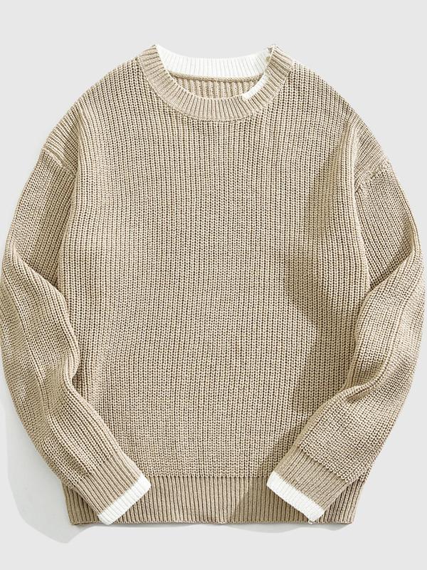 Men's Drop Shoulder Long Sleeve Sweater, Loose Casual Round Neck Jumper for Fall & Winter, Fashion Men's Knitwear for Daily Wear