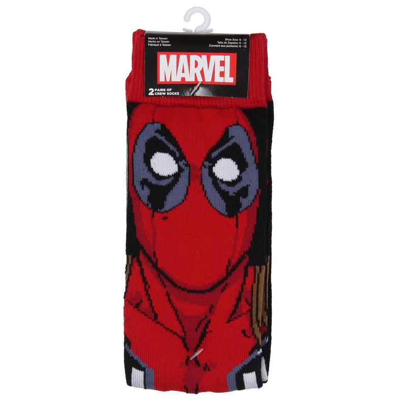 Deadpool Socks Marvel Comics Deadpool Character Face and Logo X-Force Novelty 2 Pack Men's Knit Crew Socks Shoe Size 6-12