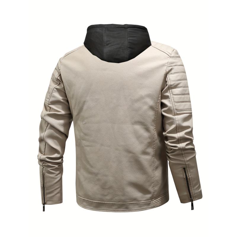 Windproof PU Leather Men's Softshell Jacket With Hood For Casual Outings, Cycling, And Outdoor Activities In Autumn Winter