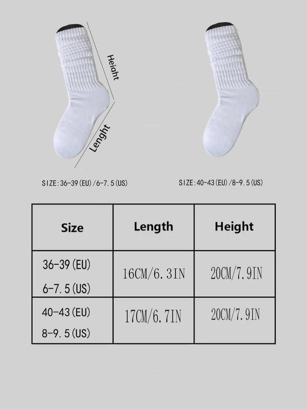 Unisex 3 Pairs Solid Color Crew Socks, Casual Moisture Wicking Scrunch Socks for Men & Women, Soft Comfy Breathable Mid-calf Baggy Socks for All Seasons Daily Wear