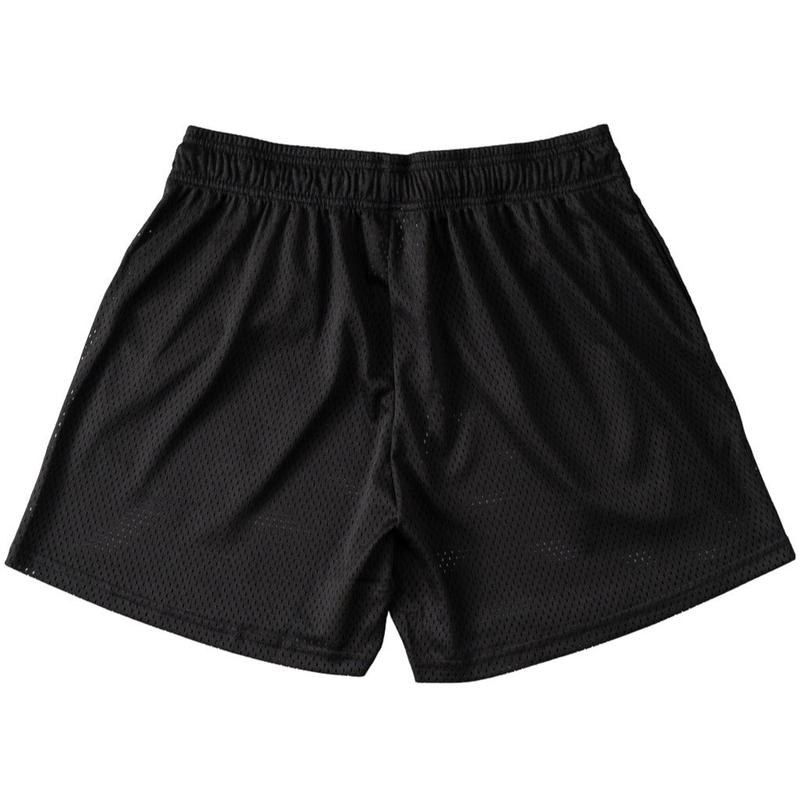 VENTED MESH SCRIPT SHORTS - BLACK   CREAM Menswear Elastic