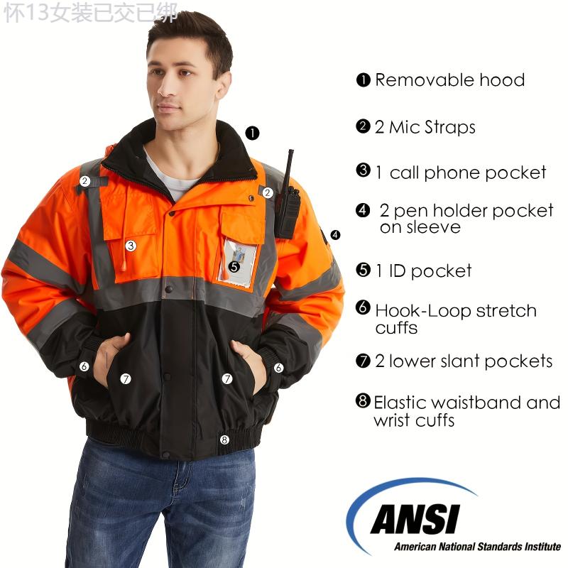 High-Visibility Reflective Safety Jackets - ANSI ISEA Certified for Unisex Use - All-Weather Protection, Ensuring Your Safety Day and Night - Perfect for Men and Women! Menswear Clothing Pocket Polyester Uniforms Workwear Gamis Casual Gamis Casual Hoodie