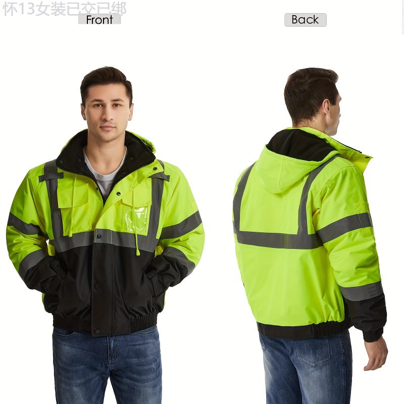 High-Visibility Reflective Safety Jackets - ANSI ISEA Certified for Unisex Use - All-Weather Protection, Ensuring Your Safety Day and Night - Perfect for Men and Women! Menswear Clothing Pocket Polyester Uniforms Workwear Gamis Casual Gamis Casual Hoodie