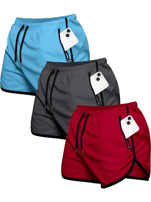 Men's Solid Drawstring Waist Zipper Pocket Shorts, Regular Fit Casual Quick Drying Breathable Shorts, Men's Bottoms for Summer