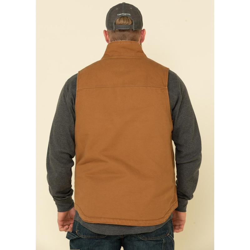 Men's Brown Washed Duck Sherpa Lined Mock Neck Work Vest - 104277-BRN