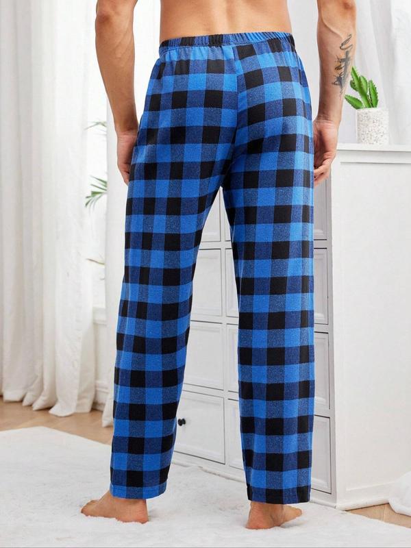 Men's 2pcs Plaid Print Drawstring Waist Sleep Pants, Casual Comfy Elastic Waist Pocket Design Pajama Pants, Sleepwear Bottoms for All Seasons