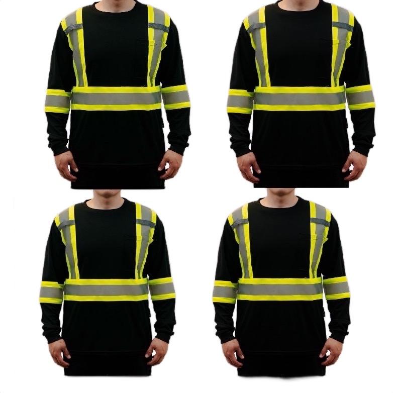 4 PACK long sleeve polyester shirts with double tone high visibility reflectors 4 PACK FOR 40.99$