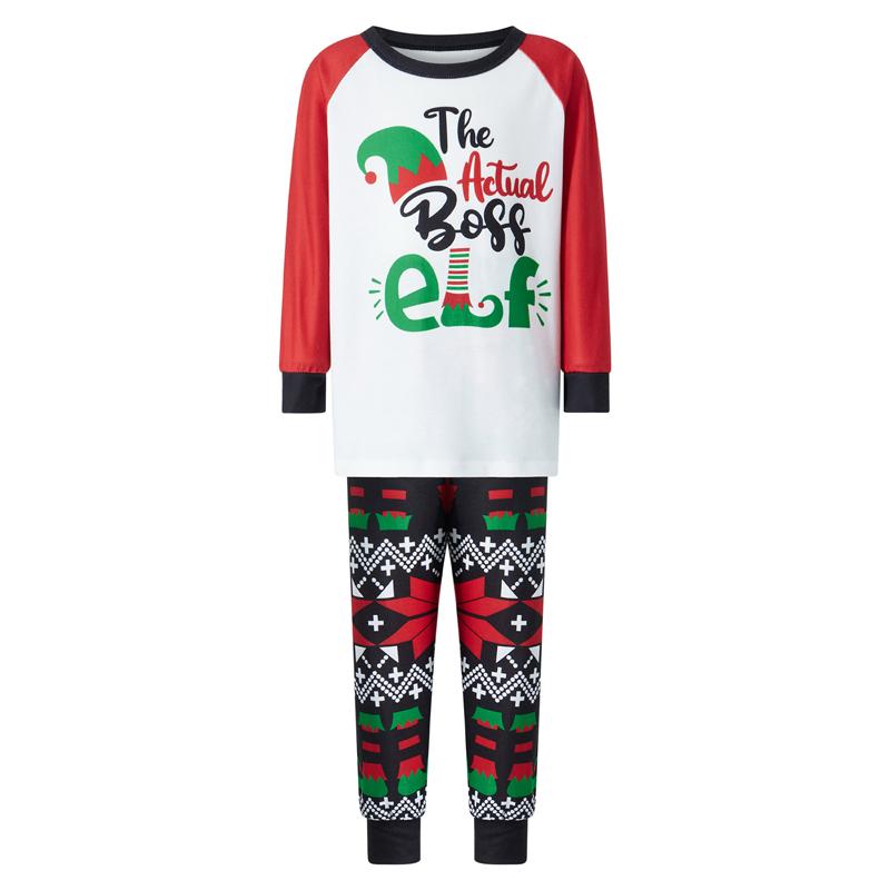 Red Matching Christmas Pajamas For Family Long Sleeve Christmas Hat Print Tops + Pattern Print Pants