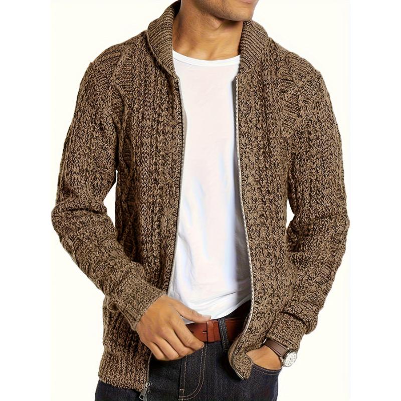 2023 New Men's Thickened Knit Sweater with Stand Collar Thickened Sweater Open Coat, PLUS SIZE