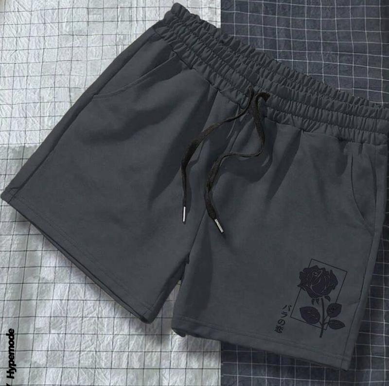 Men Rose Print Drawstring Waist Shorts viral menswear sport shorts gym casual Stylish Underwear