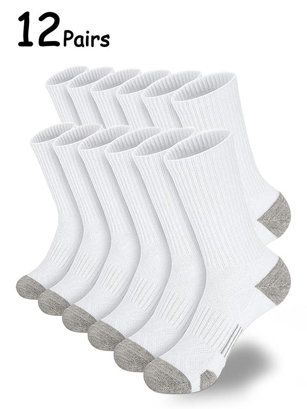 Men's 12 Pairs Colorblock Crew Socks, Casual Moisture Wicking Socks, Socks for Men, Back To School Clothes, Soft Comfy Breathabl