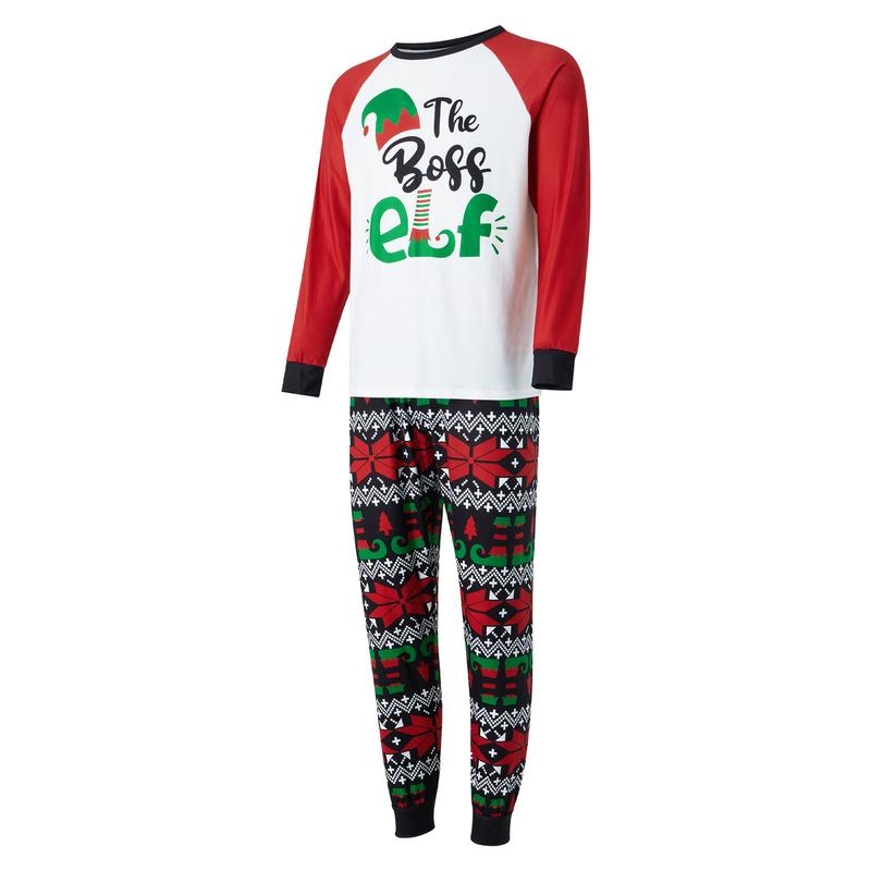 Red Matching Christmas Pajamas For Family Long Sleeve Christmas Hat Print Tops + Pattern Print Pants