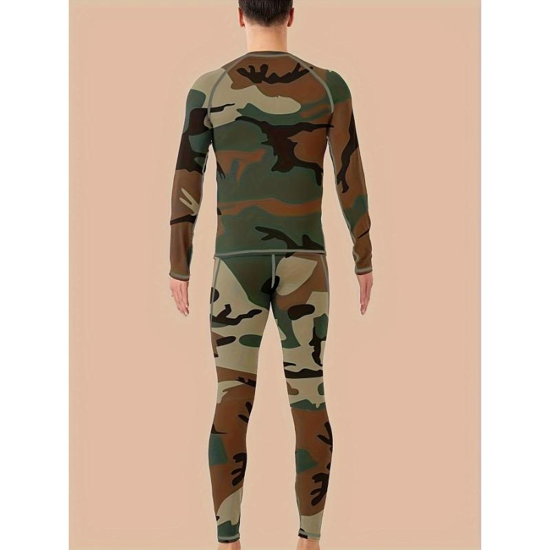 Thickened Camouflage Print Thermal Underwear For Men, Long Johns Set With Fleece, Winter Hunting Outdoor Running Cycling Ski Equipment Sports Yoga Fitness Base Layer Sport Top & Bottom