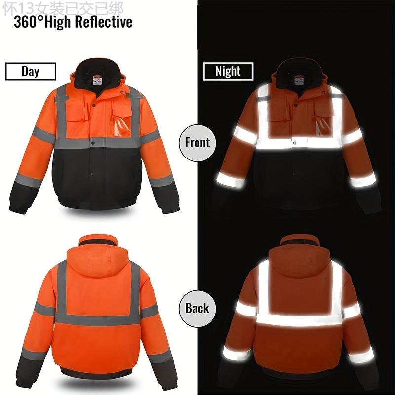 High-Visibility Reflective Safety Jackets - ANSI ISEA Certified for Unisex Use - All-Weather Protection, Ensuring Your Safety Day and Night - Perfect for Men and Women! Menswear Clothing Pocket Polyester Uniforms Workwear Gamis Casual Gamis Casual Hoodie