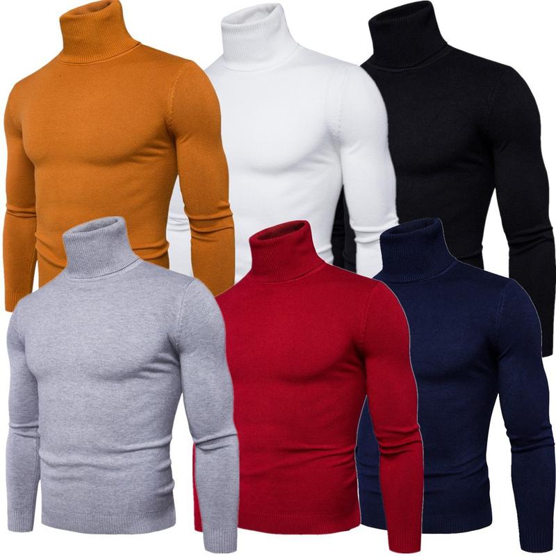 Men's solid color slim turtleneck sweater sweater plus size fashion leisure pullover bottoming shirt