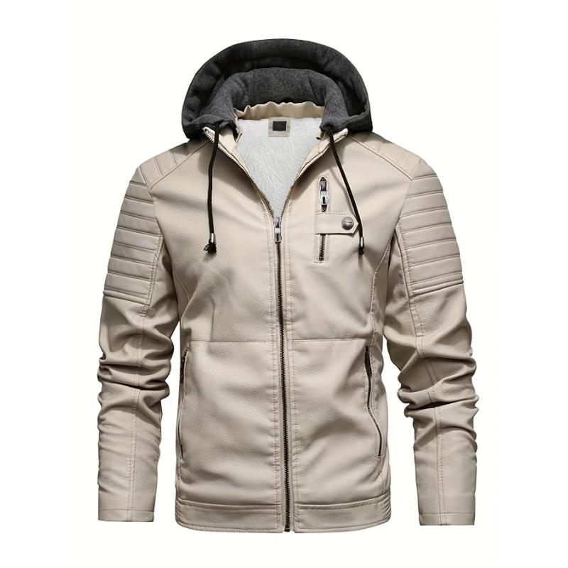 Windproof PU Leather Men's Softshell Jacket With Hood For Casual Outings, Cycling, And Outdoor Activities In Autumn Winter