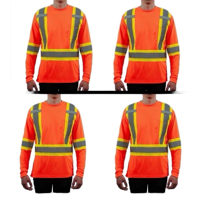 4 PACK long sleeve polyester shirts with double tone high visibility reflectors 4 PACK FOR 40.99$