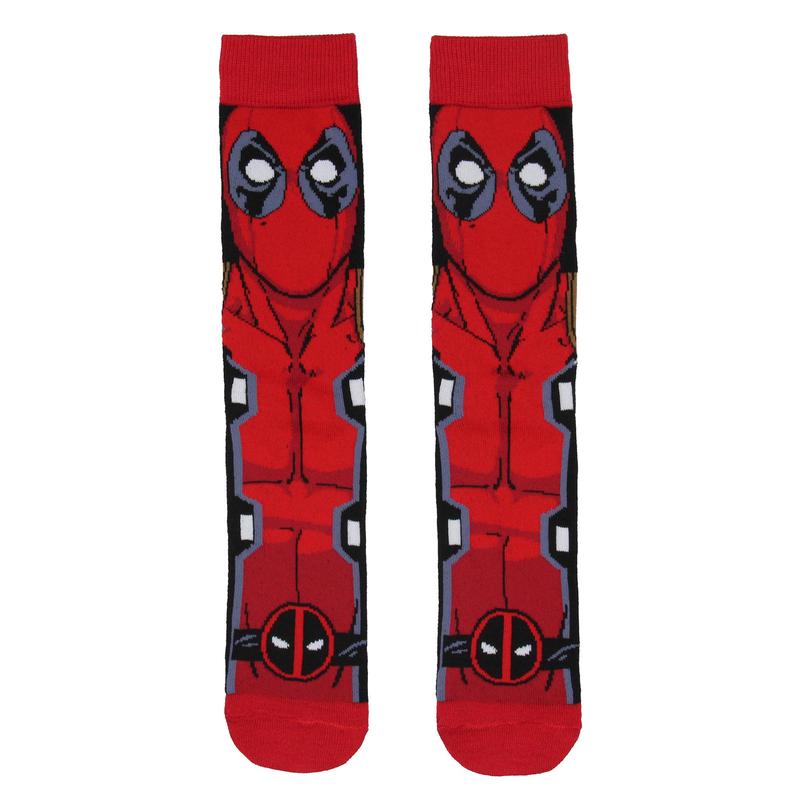 Deadpool Socks Marvel Comics Deadpool Character Face and Logo X-Force Novelty 2 Pack Men's Knit Crew Socks Shoe Size 6-12