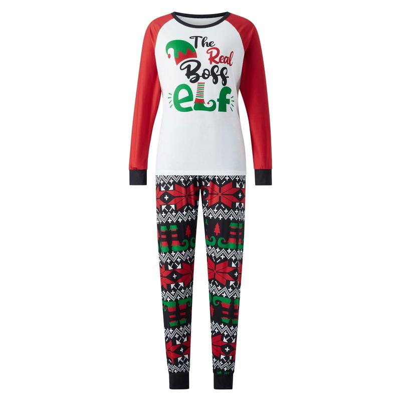 Red Matching Christmas Pajamas For Family Long Sleeve Christmas Hat Print Tops + Pattern Print Pants