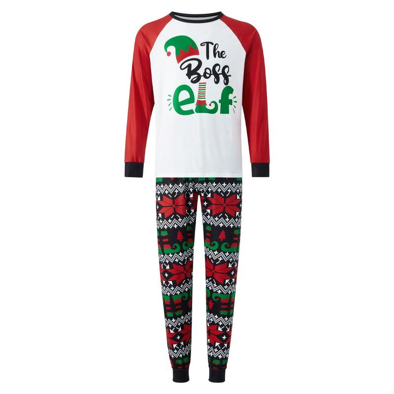 Red Matching Christmas Pajamas For Family Long Sleeve Christmas Hat Print Tops + Pattern Print Pants