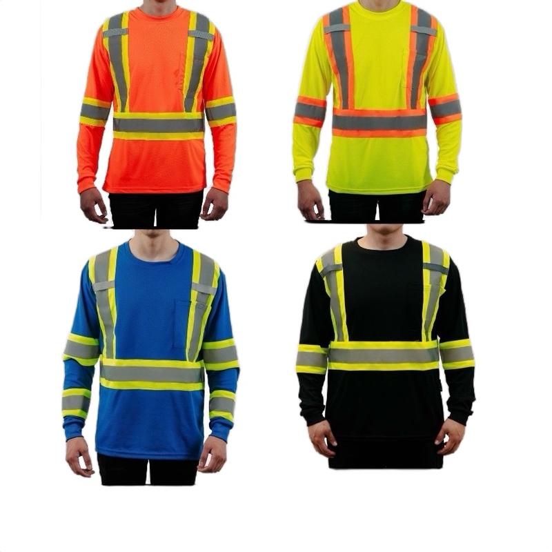 4 PACK long sleeve polyester shirts with double tone high visibility reflectors 4 PACK FOR 40.99$