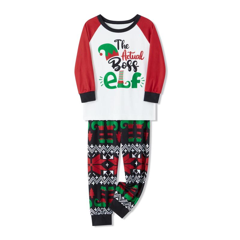 Red Matching Christmas Pajamas For Family Long Sleeve Christmas Hat Print Tops + Pattern Print Pants