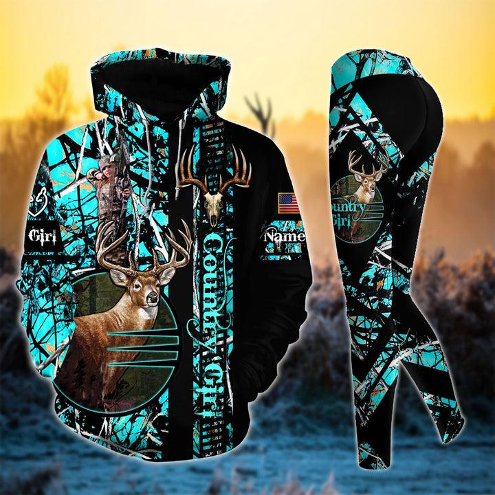 Premium Deer Hunting Skull Pattern Country Girl Personalized 3D Hoodie & Legging, Perfect Gift for Outdoor Enthusiasts