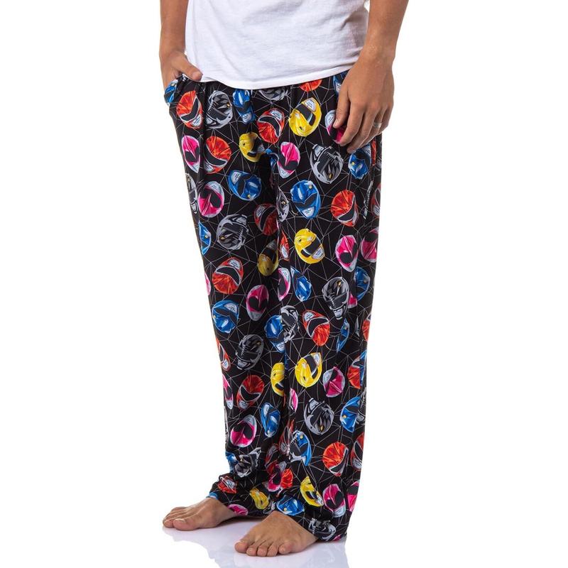 00Power00 00Rangers00 Mens' Tossed Print Red Pink Black Yellow Helmet Character Pajama Pants