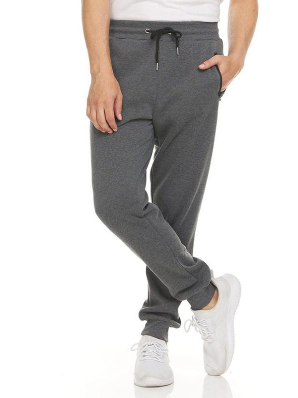 Men's Solid Drawstring Waist Jogger Pants, Casual Comfy Zipper Pocket Sweatpants for Fall & Winter, Men's Trousers for Daily Wear