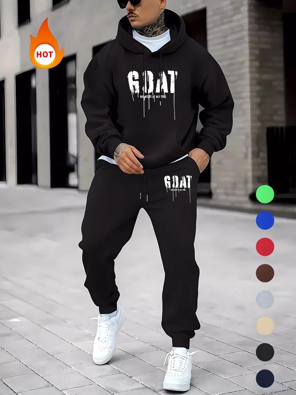 Men's Letter Print Hoodie & Sweatpants Set, Casual Regular Fit Long Sleeve Hooded Sweatshirt & Jogger Pants, Men's Fall & Winter Clothes for Daily Wear