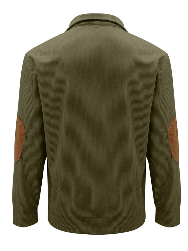 Men's Solid Button Front Top, Regular Fit Casual Long Sleeve Collared Pullover for Fall & Winter, Men's Clothes for Daily Wear