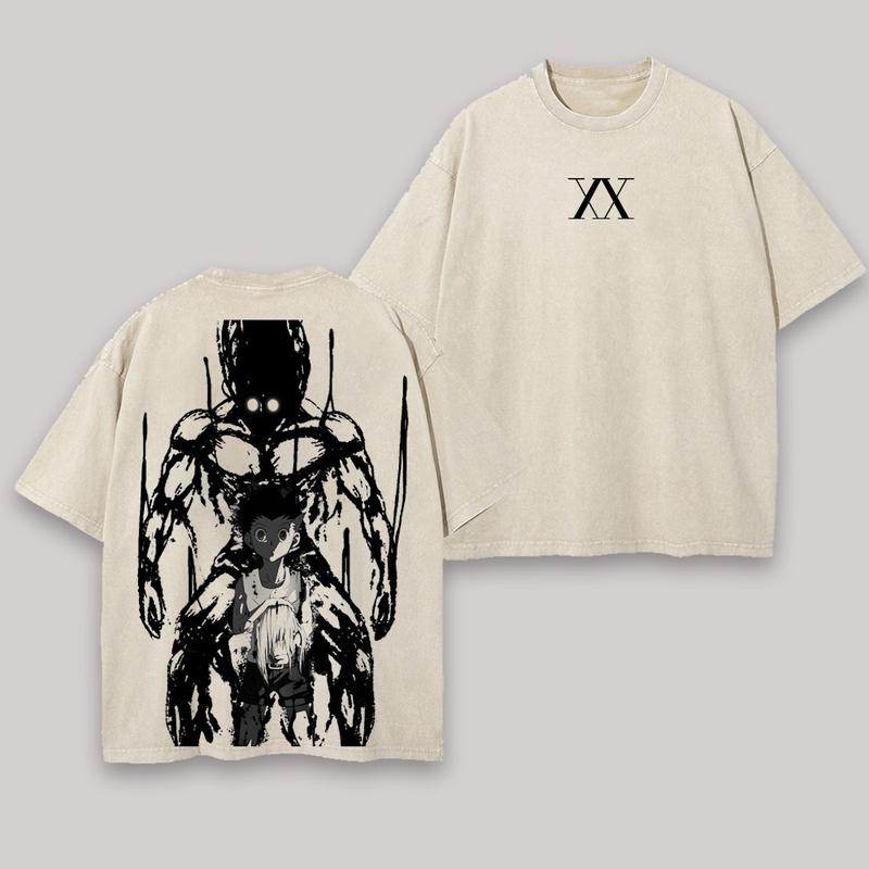 Retro Heavy Limited Gon Freecss Hunter X Hunter Anime Double Printed Vintage Oversized Washed Tee Unisex Oversize Anime Manga Washed Heavyweight Cotton T-shirt, Gift For Anime Fan, Anime Lover