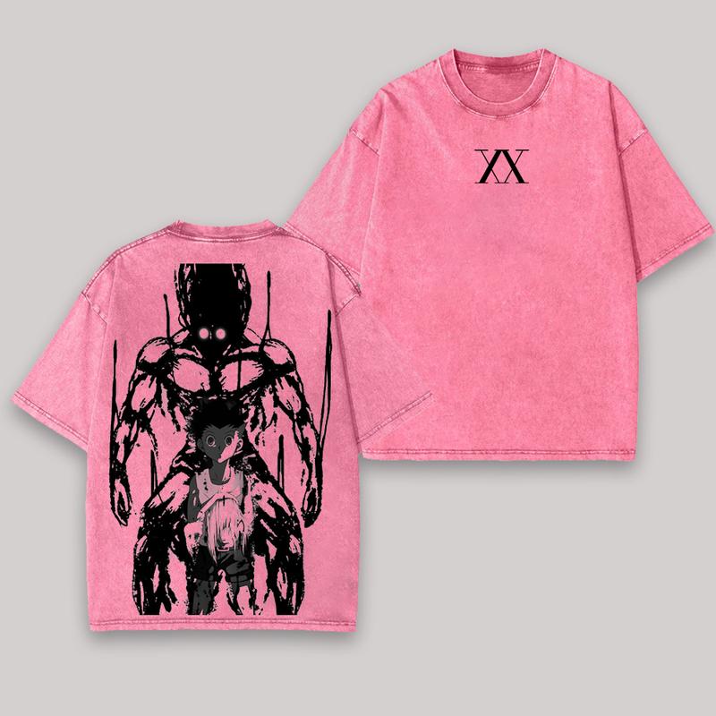 Retro Heavy Limited Gon Freecss Hunter X Hunter Anime Double Printed Vintage Oversized Washed Tee Unisex Oversize Anime Manga Washed Heavyweight Cotton T-shirt, Gift For Anime Fan, Anime Lover